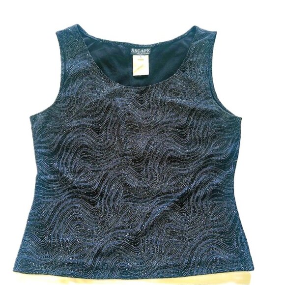 Vintage Xscape Ladies Eve Top Large Joanna Chen Navy Blue Sleeveless Sparkles - Picture 1 of 5